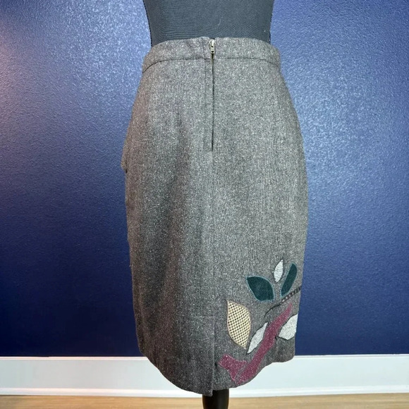 Floreat Tweed Wool Embroidered Bird Pencil Skirt - Anthropologie - Size 2 - Picture 7 of 9